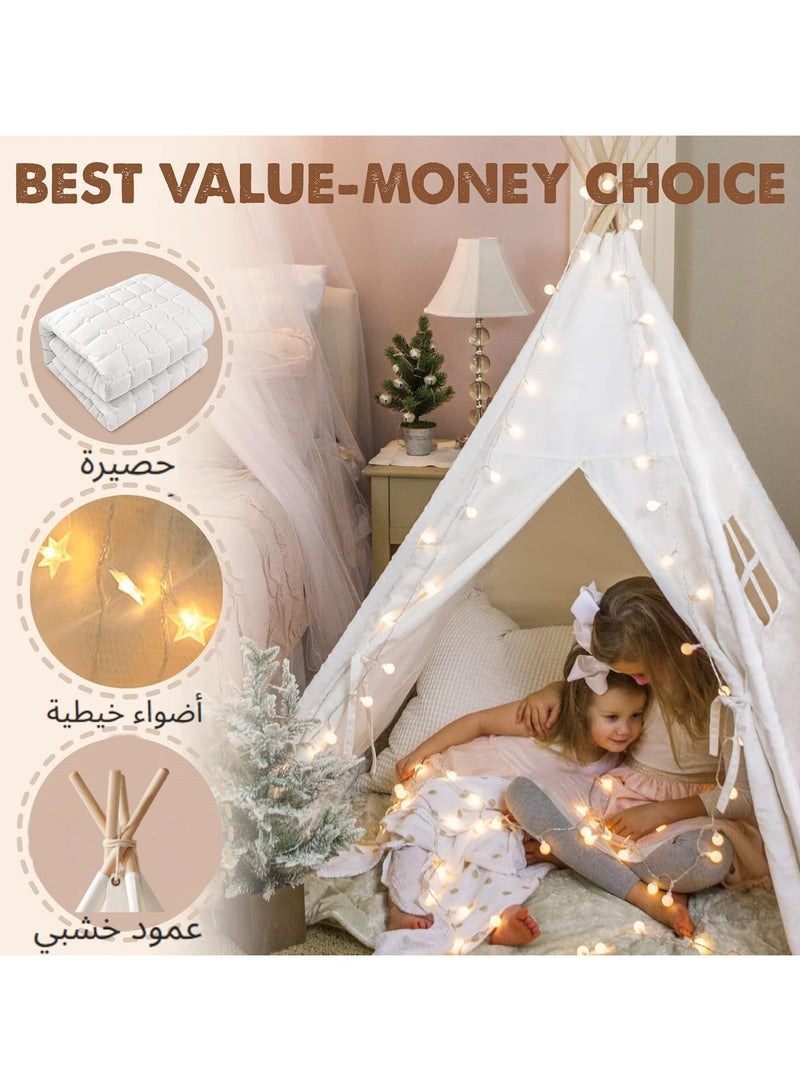 XICEN Kids Teepee Tent, Cotton Play Tent with Padded Mat and Star Lights, Kids Play Tent with 1 Windows, Quality Teepee Tent for Girls and Boys, 160cm*120cm - Image 2